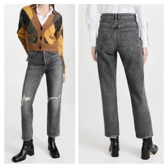 Agolde Loose Fit 90s Jeans in Gray with rips - Picture 2 of 6